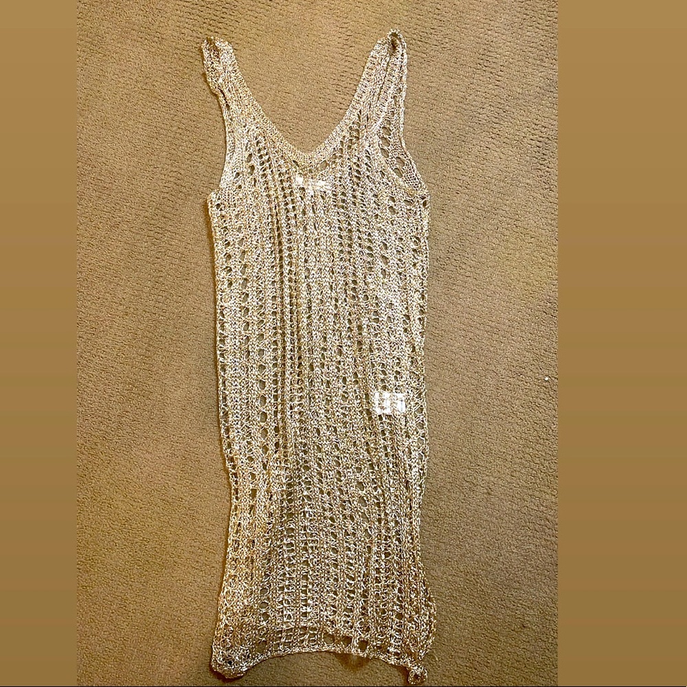 Gold knit shimmer beach cover up dress small medium new without tags
